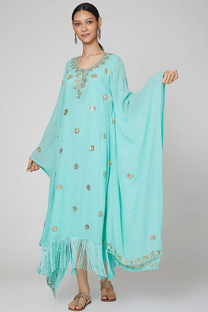 Seafoam Green Embroidered Kaftan With Inner by Oru