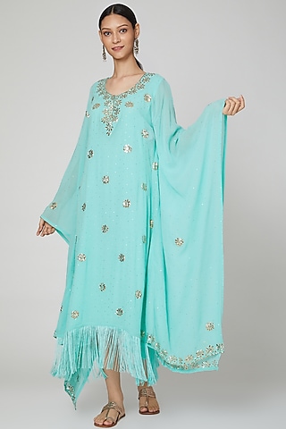 Seafoam Green Embroidered Kaftan With Inner by Oru