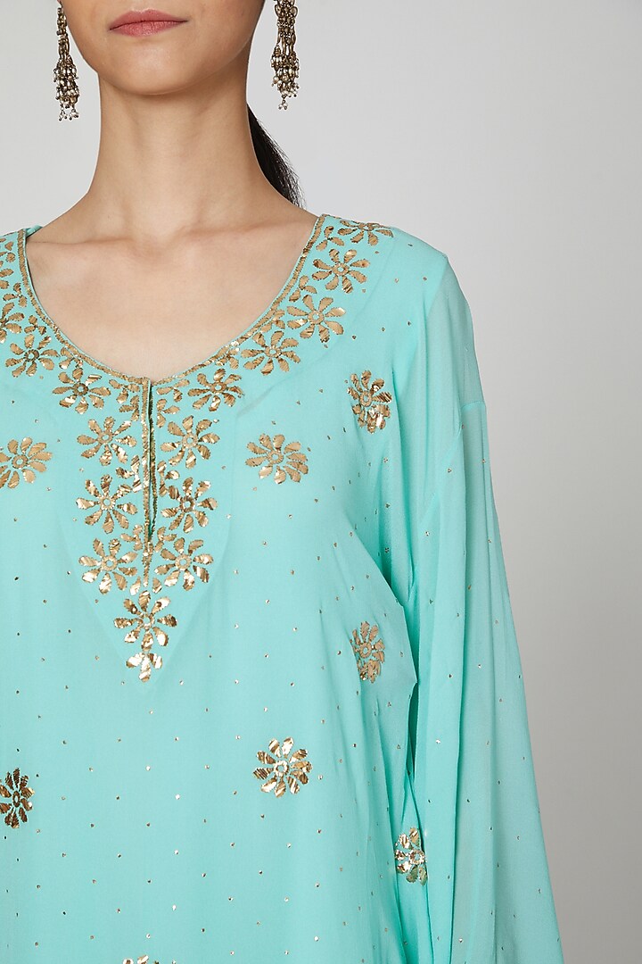Seafoam Green Embroidered Kaftan With Inner by Oru at Pernia's Pop Up Shop