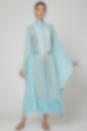 Powder Blue Embroidered Kaftan With Inner & Belt by Oru