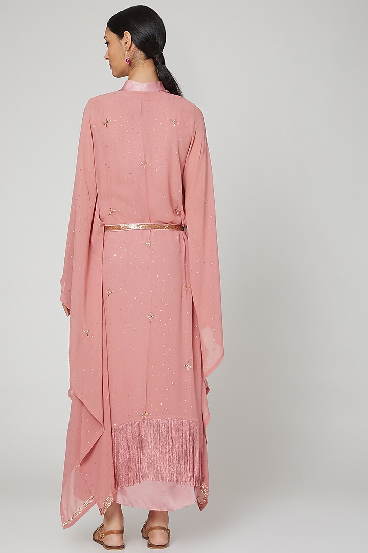 Onion Pink Embroidered Kaftan With Inner & Belt by Oru at Pernia's Pop Up Shop