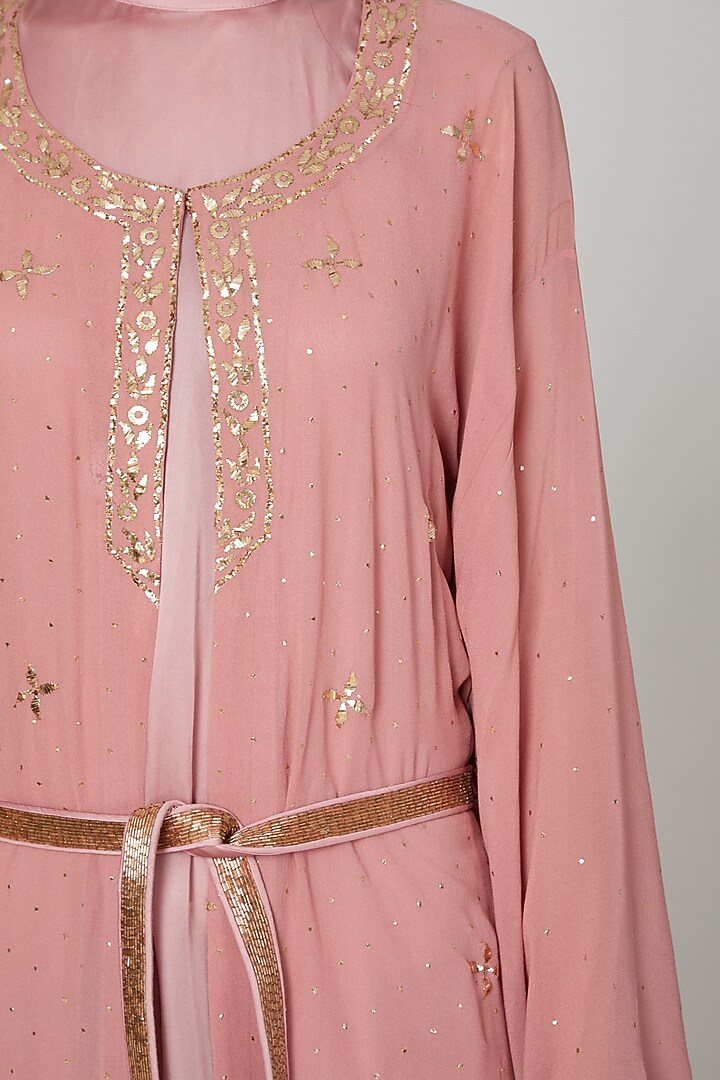 Onion Pink Embroidered Kaftan With Inner & Belt by Oru at Pernia's Pop Up Shop