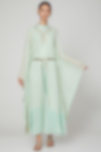 Mint Green Embroidered Kaftan With Inner & Belt by Oru