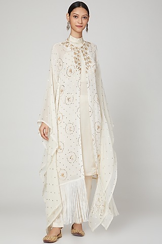 Off White Embroidered Kaftan Set by Oru