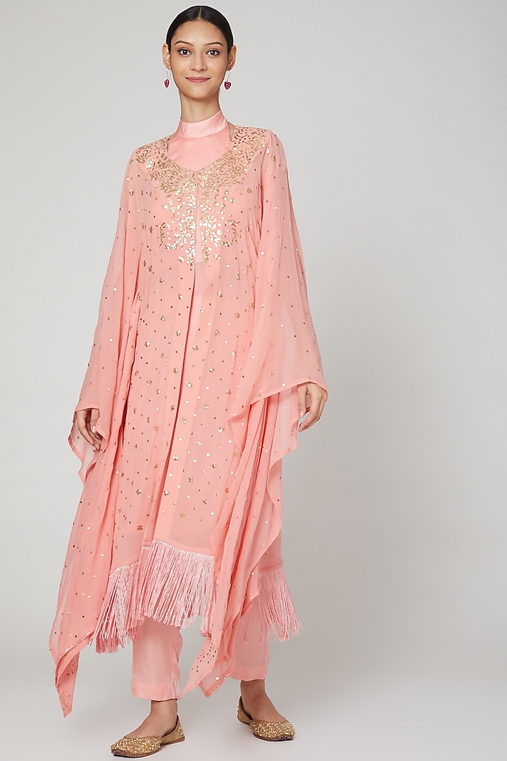 Blush Pink Embroidered Kaftan Set by Oru