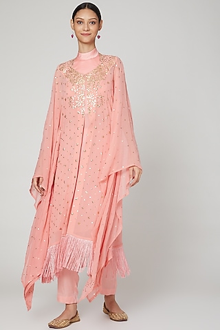 Blush Pink Embroidered Kaftan Set by Oru