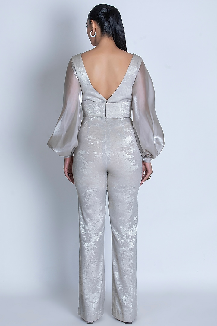 Silver Foil Crepe Metallic Jumpsuit by ORU PRET at Pernia's Pop Up Shop