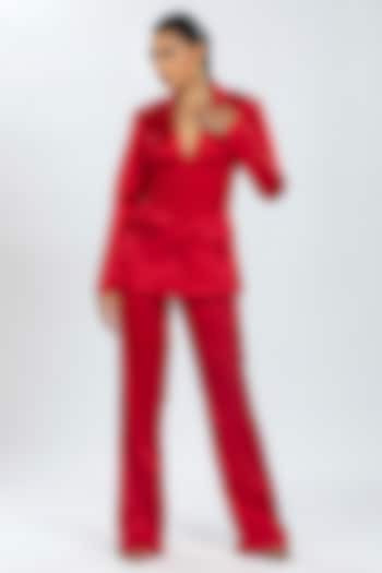 Red Satin Blazer Set by ORU PRET at Pernia's Pop Up Shop