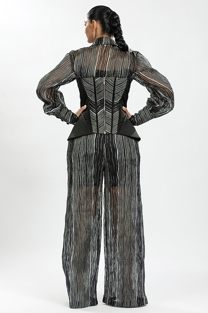 Black Satin & Pleated Organza Corset  by ORU PRET at Pernia's Pop Up Shop