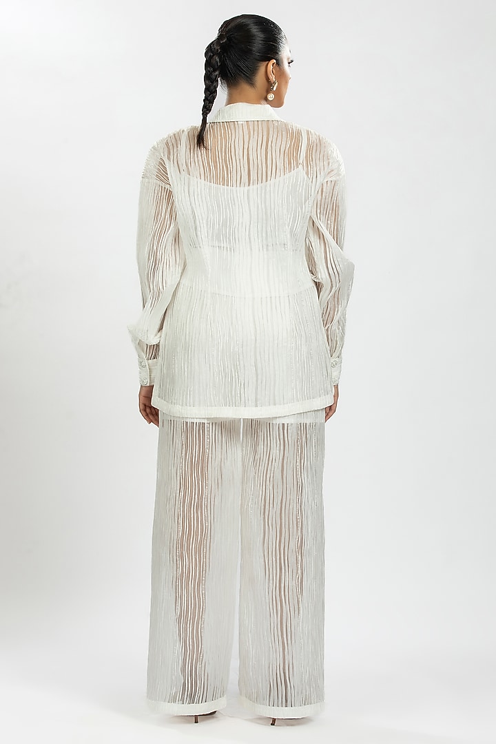 White Striped Organza Co-Ord Set by ORU PRET at Pernia's Pop Up Shop