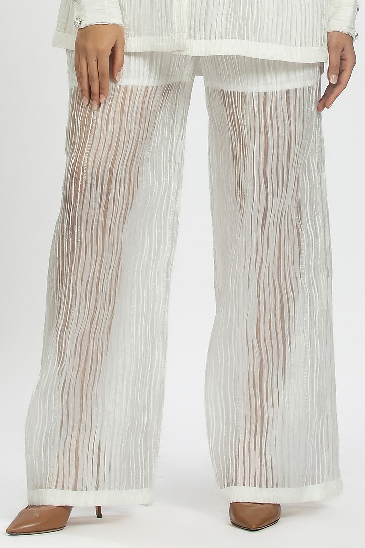 White Striped Organza Co-Ord Set by ORU PRET at Pernia's Pop Up Shop