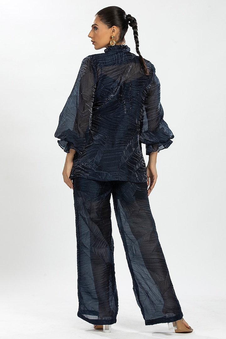 Blue Crushed Organza Shirt by ORU PRET at Pernia's Pop Up Shop