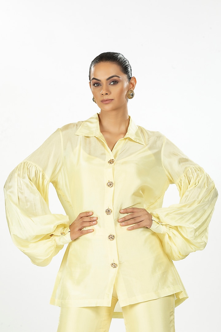 Yellow Bamboo Silk Shirt by ORU PRET at Pernia's Pop Up Shop