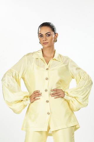 Yellow Bamboo Silk Shirt by ORU PRET