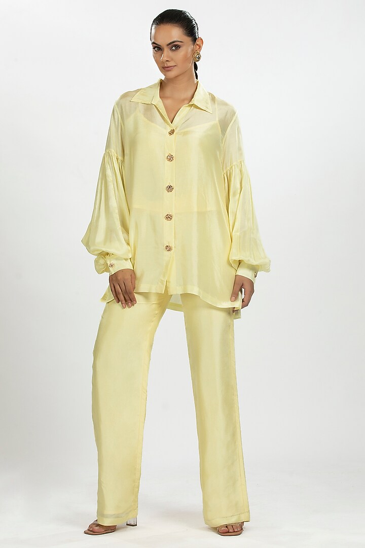 Yellow Bamboo Silk Shirt by ORU PRET at Pernia's Pop Up Shop