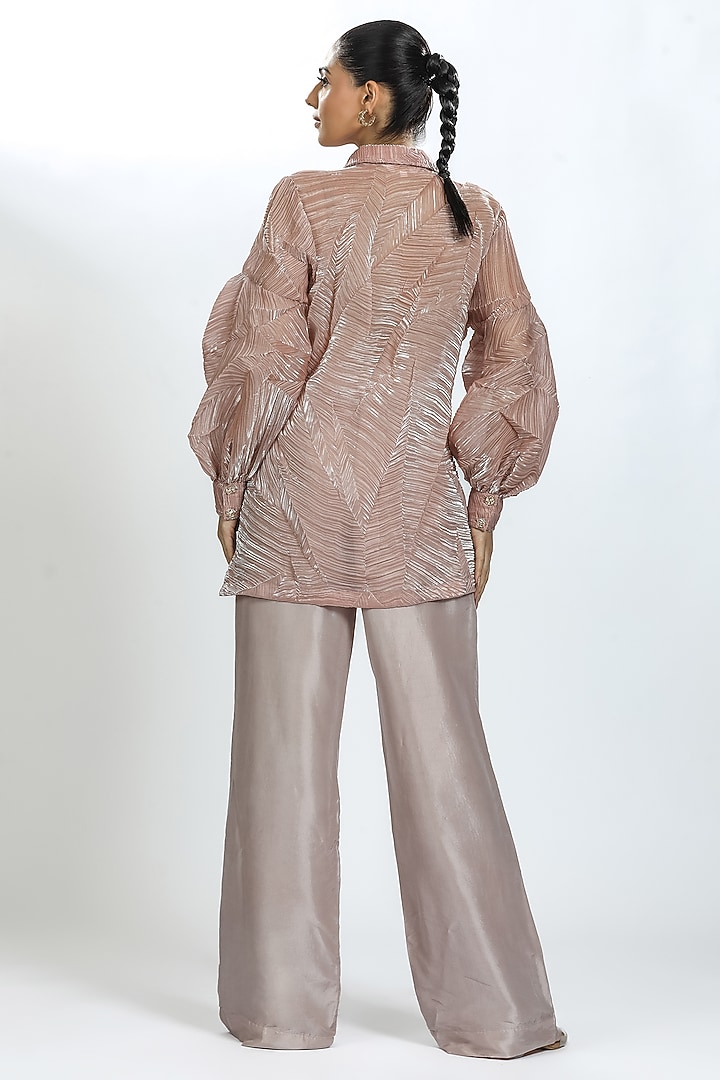 Pink Crushed Organza Shirt by ORU PRET at Pernia's Pop Up Shop