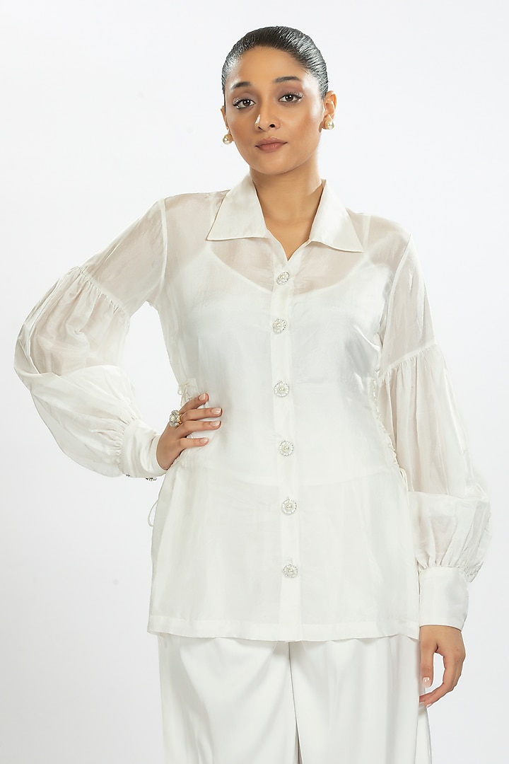 White Bamboo Silk Shirt by ORU PRET