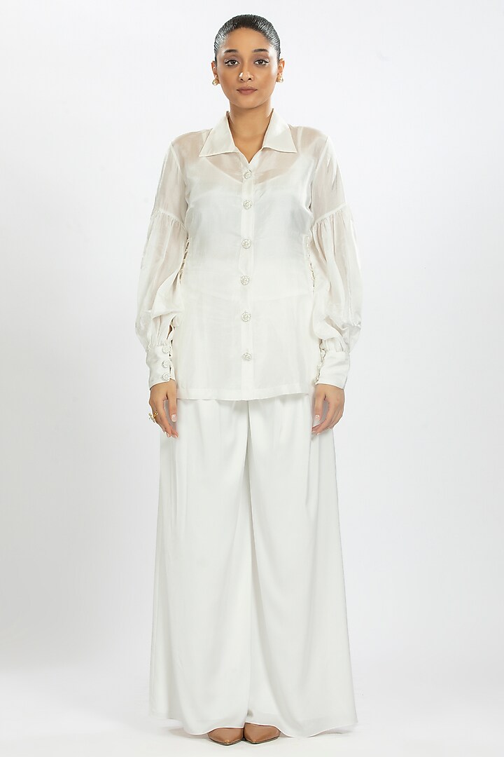 White Bamboo Silk Shirt by ORU PRET at Pernia's Pop Up Shop