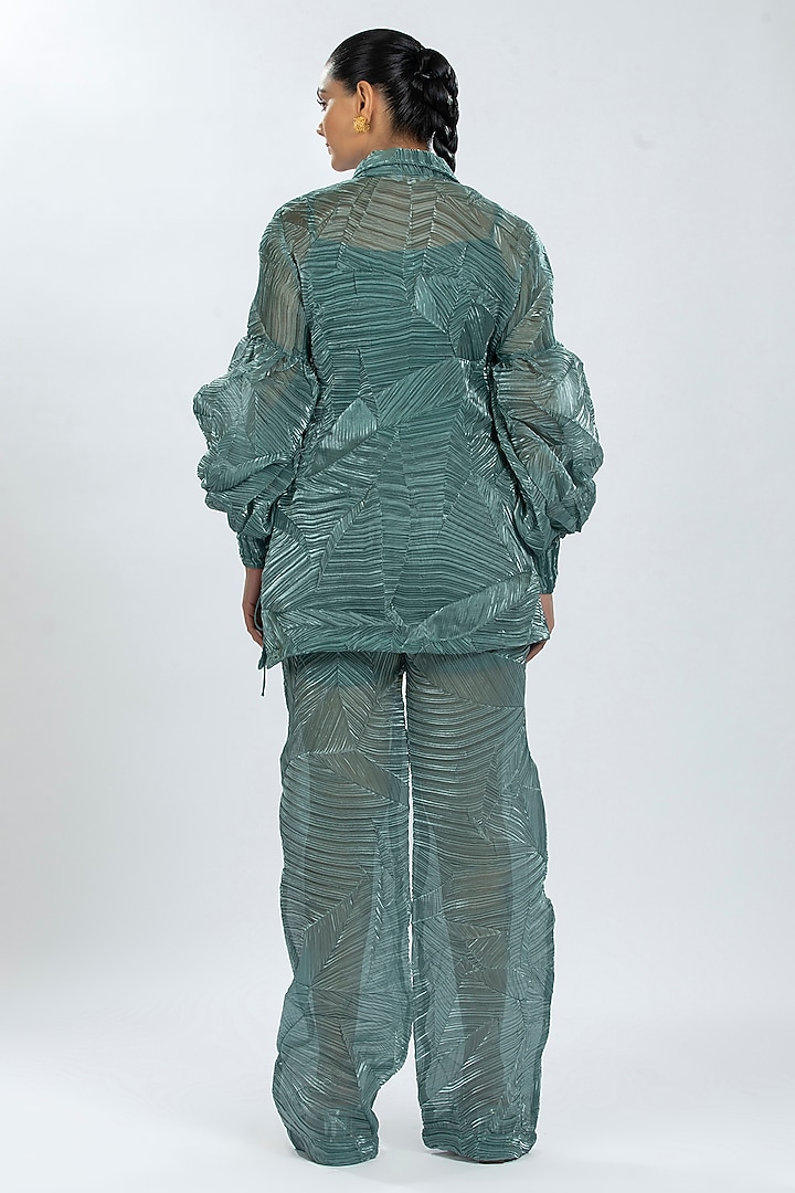 Green Crushed Organza Shirt by ORU PRET at Pernia's Pop Up Shop