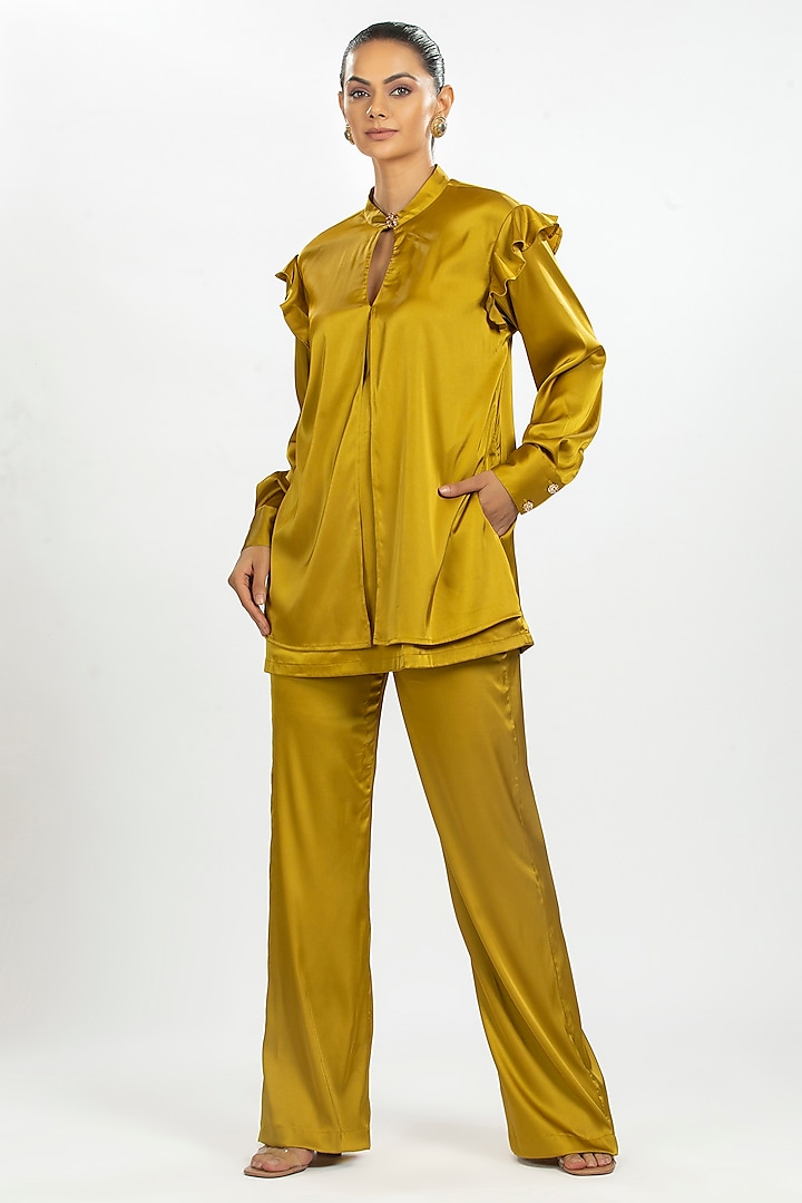 Mustard Yellow Satin Shirt by ORU PRET