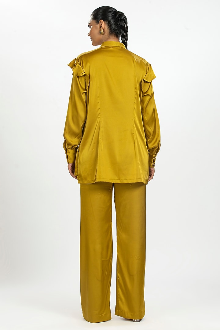 Mustard Yellow Satin Shirt by ORU PRET at Pernia's Pop Up Shop