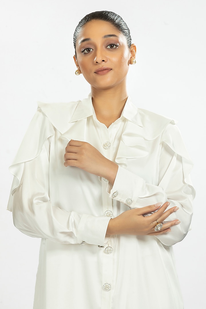 White Satin Shirt by ORU PRET at Pernia's Pop Up Shop