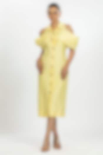 Light Yellow Bamboo Silk Midi Dress by ORU PRET at Pernia's Pop Up Shop