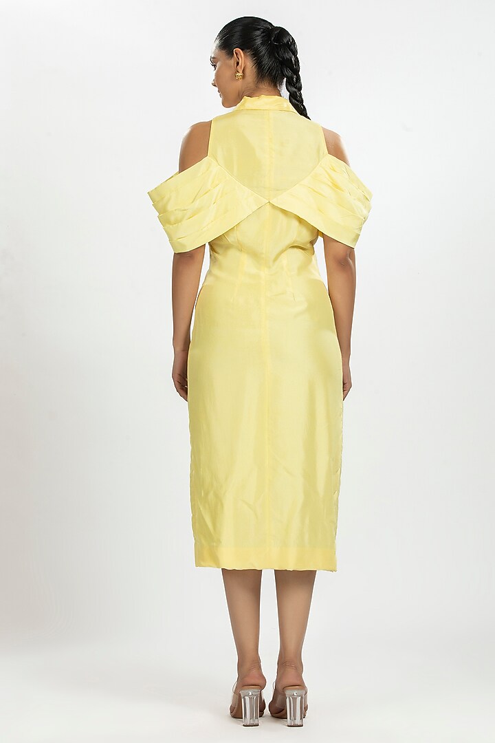 Light Yellow Bamboo Silk Midi Vacation Dress by ORU PRET at Pernia's Pop Up Shop
