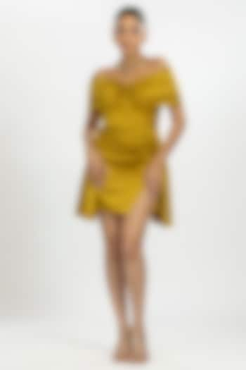 Mustard Yellow Satin Mini Dress by ORU PRET at Pernia's Pop Up Shop