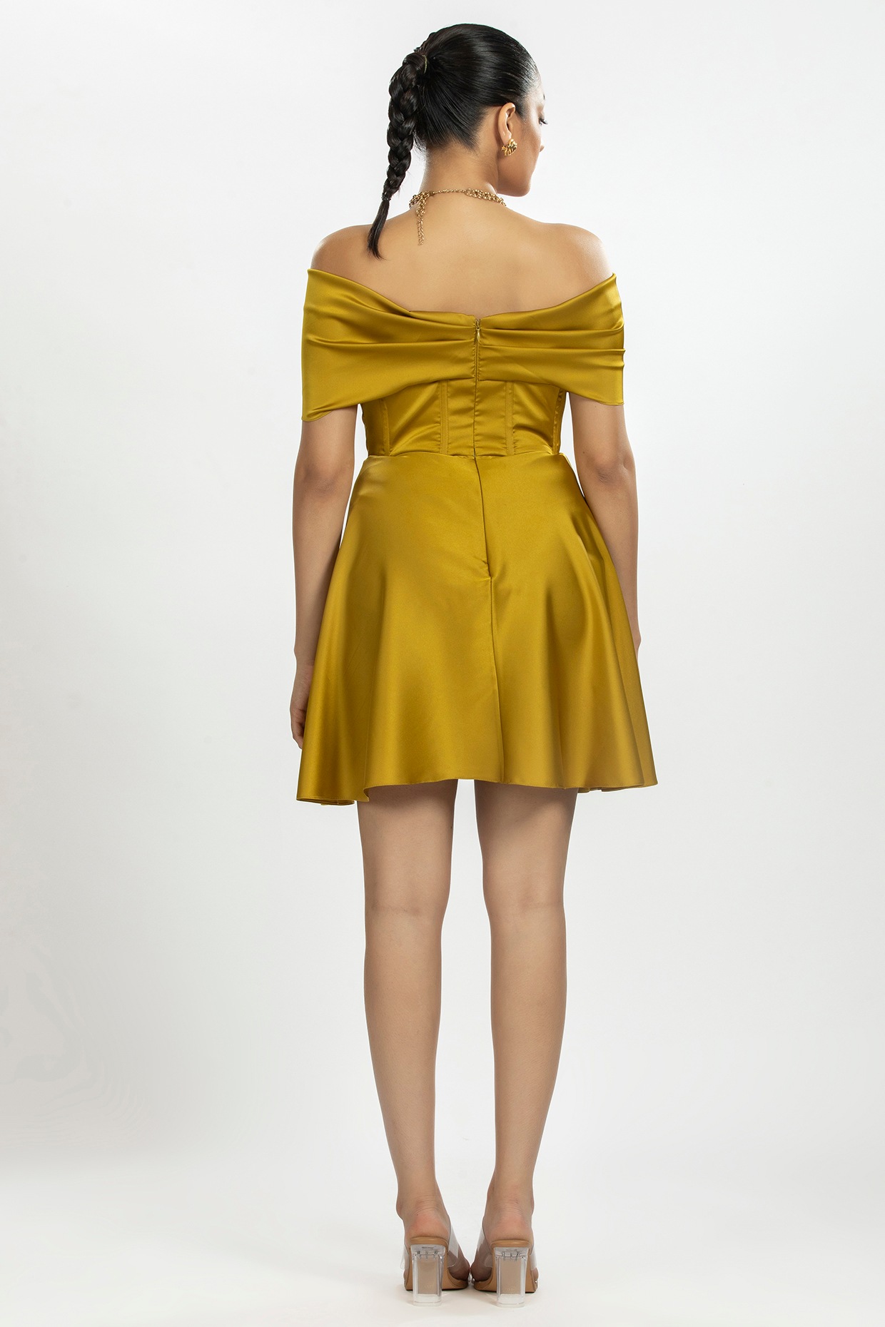 Mustard Yellow Satin Mini Dress by ORU PRET at Pernia s Pop Up Shop 2024