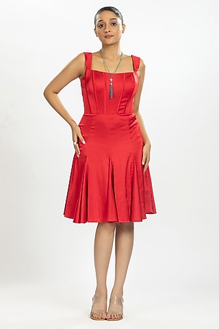 Red Satin Dress by ORU PRET