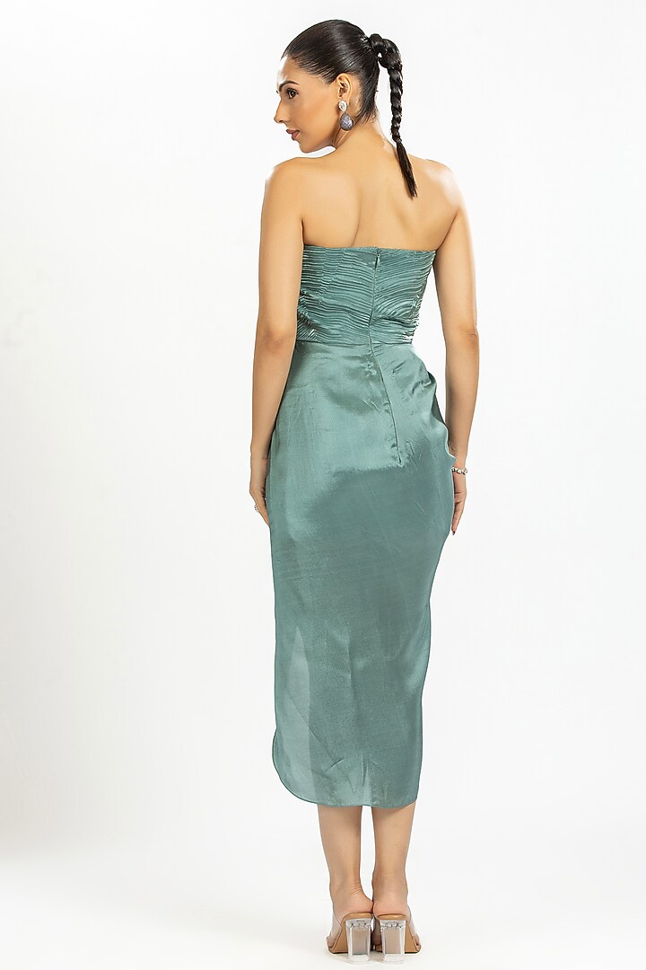 Green Bamboo Silk & Pleated Organza Vacation Dress by ORU PRET at Pernia's Pop Up Shop