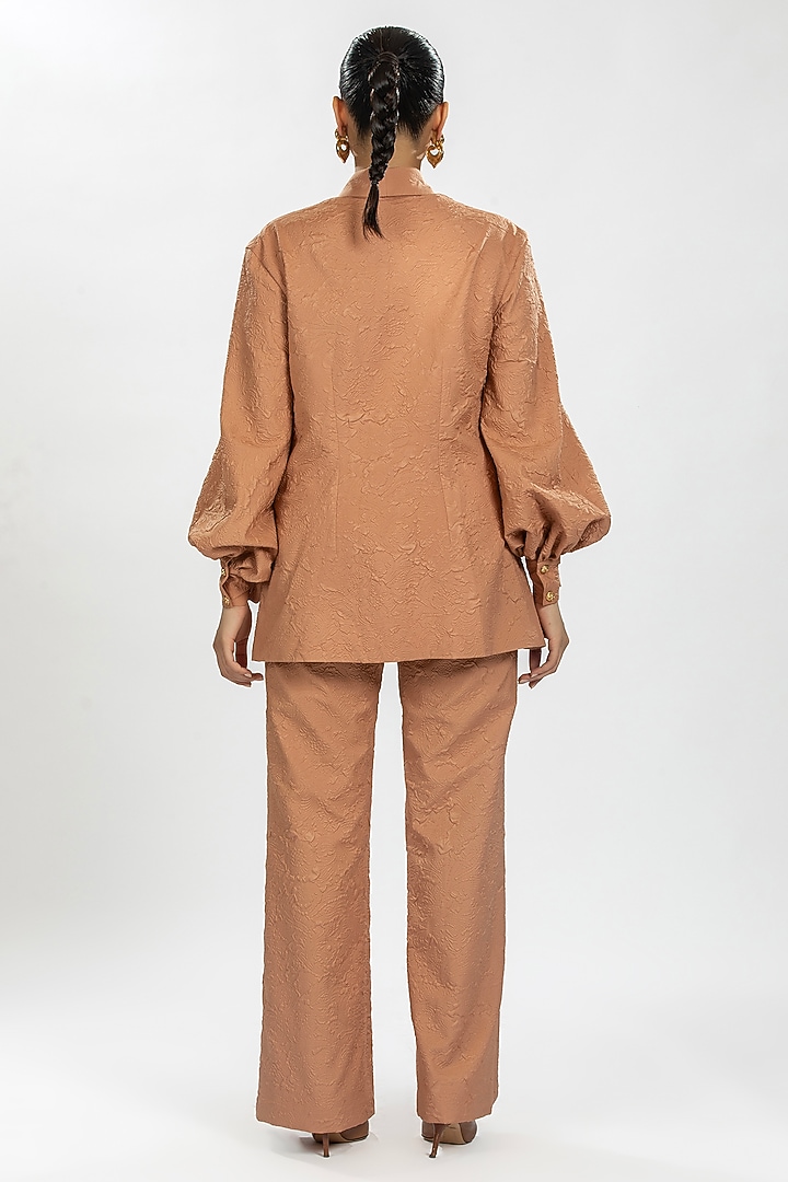 Brown Textured Fabric Co-Ord Set by ORU PRET at Pernia's Pop Up Shop