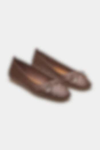 Brown Genuine Leather Hand Woven Ballerina Flats by Oroh at Pernia's Pop Up Shop