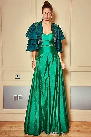 Green Embroidered Palazzo Set by Oru
