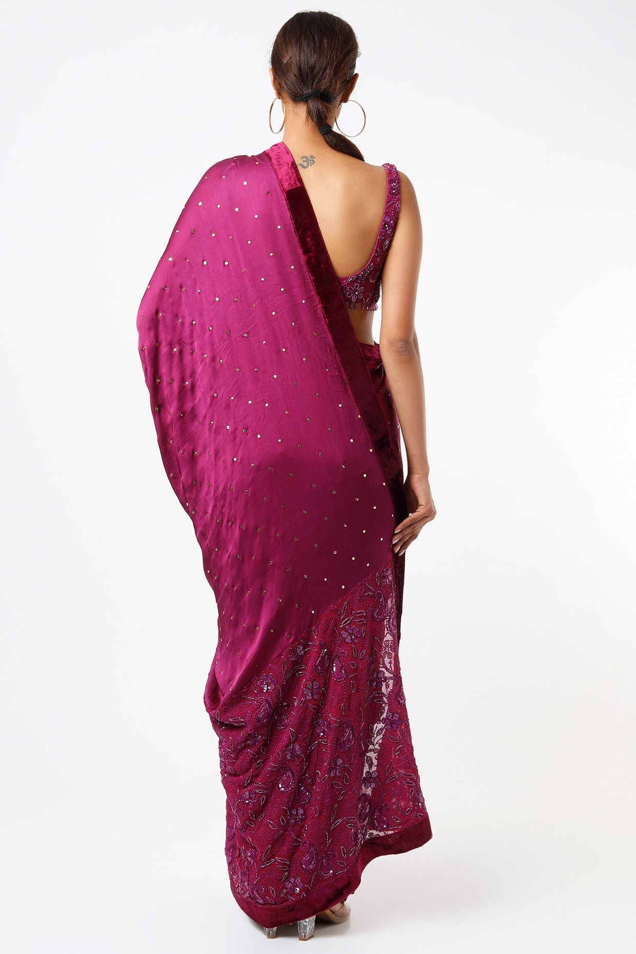 Buy Wine Satin Silk Cocktail Saree Online – Vasansi Jaipur