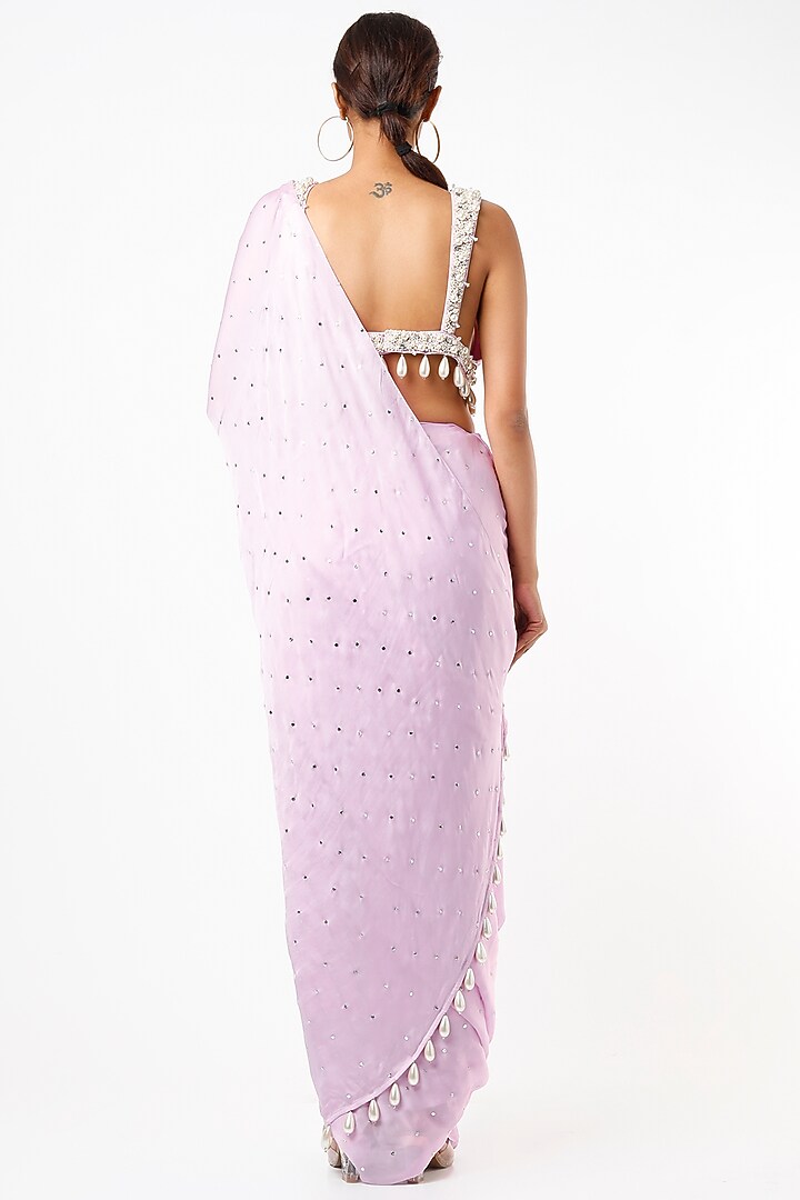 Lilac Satin Georgette Wedding Saree Set by Oru at Pernia's Pop Up Shop