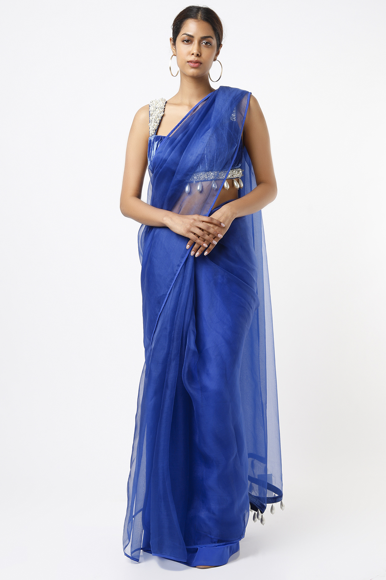 Royal Blue Pure Organza Wedding Saree Set by Oru at Pernia's Pop Up Shop
