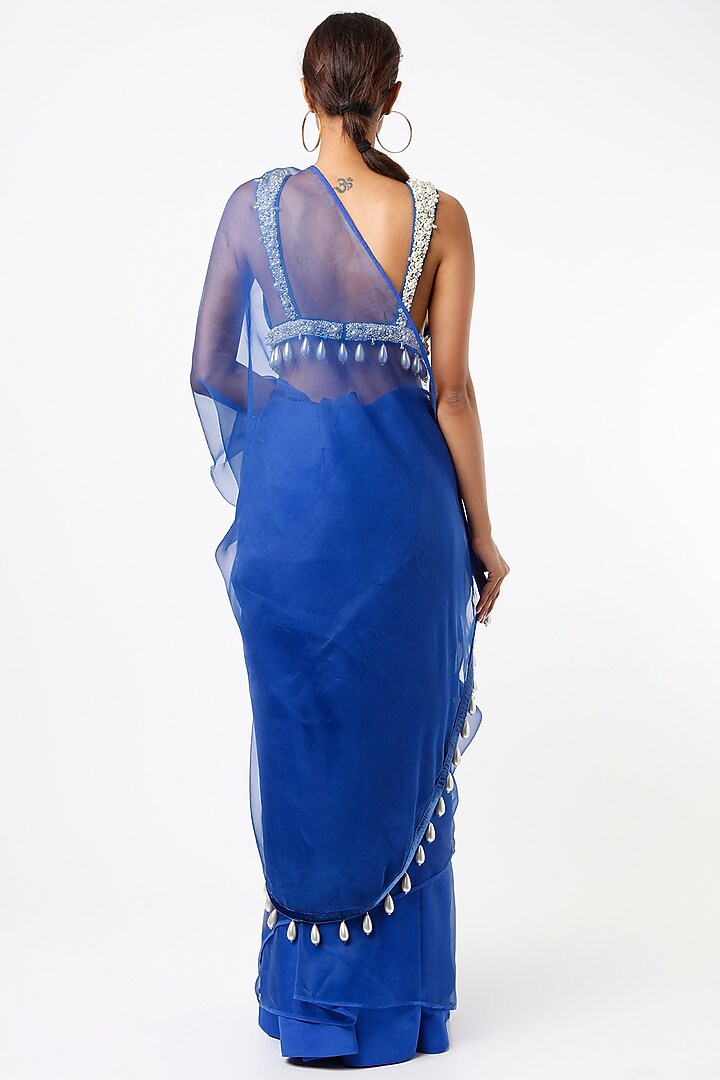 Royal Blue Pure Organza Wedding Saree Set by Oru at Pernia's Pop Up Shop