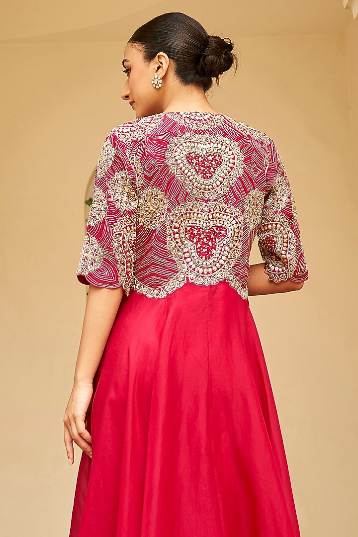 Ruby Organza Zardosi & Aari Embroidered Jacket Party Wear Dress by Osaa By Adarsh at Pernia's Pop Up Shop