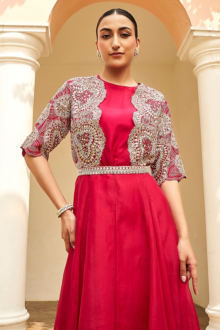 Ruby Organza Zardosi & Aari Embroidered Jacket Party Wear Dress by Osaa By Adarsh at Pernia's Pop Up Shop