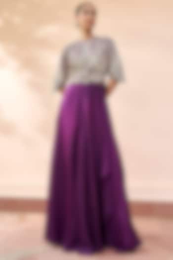 Aubergine Mulberry Silk Skirt Set by Osaa By Adarsh