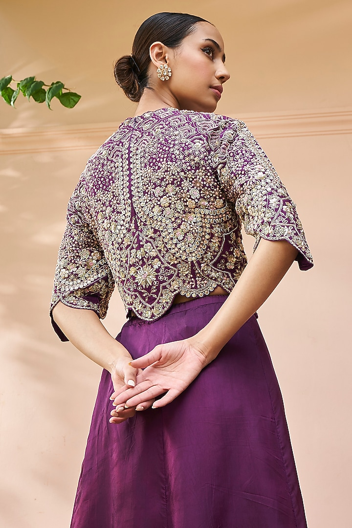 Aubergine Mulberry Silk Skirt Set by Osaa By Adarsh at Pernia's Pop Up Shop