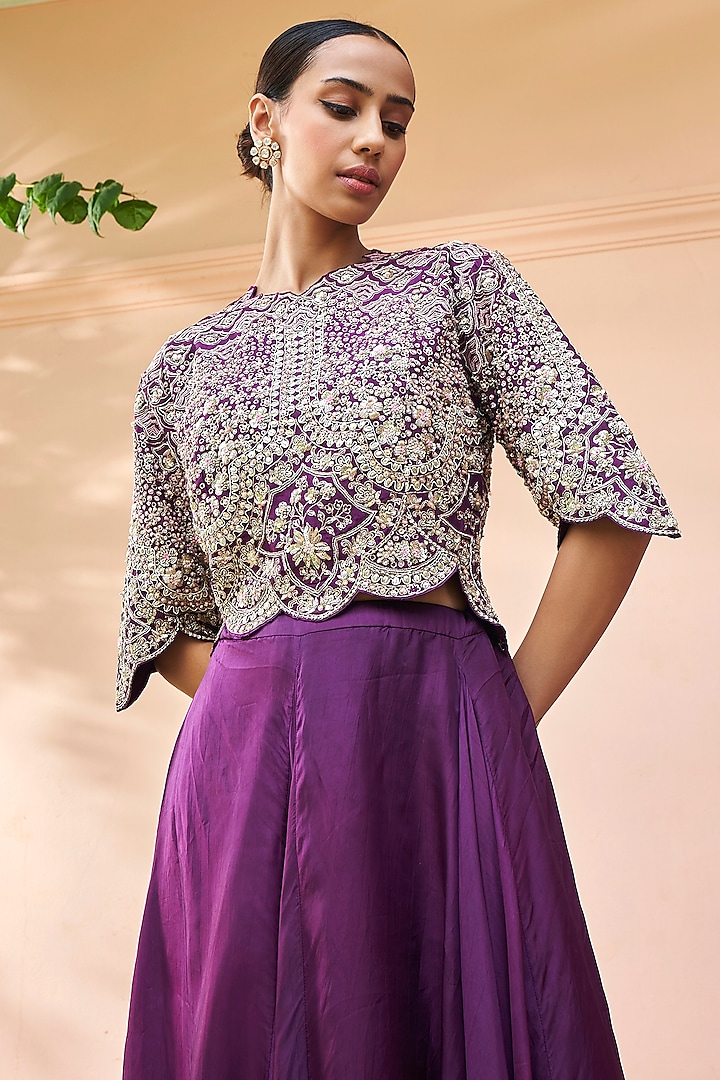 Aubergine Mulberry Silk Skirt Set by Osaa By Adarsh at Pernia's Pop Up Shop