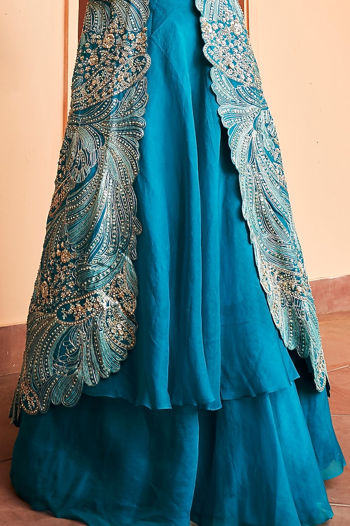 Pine Green Organza Zardosi & Thread Embroidered Jacket Set by Osaa By Adarsh at Pernia's Pop Up Shop
