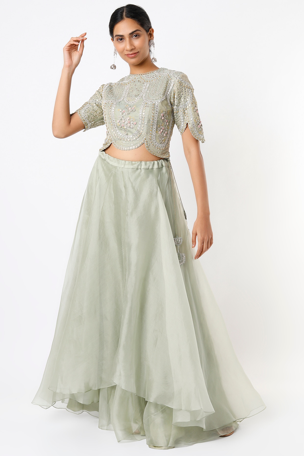 Grey Organza Skirt Set Design by Osaa By Adarsh at Pernia's Pop Up