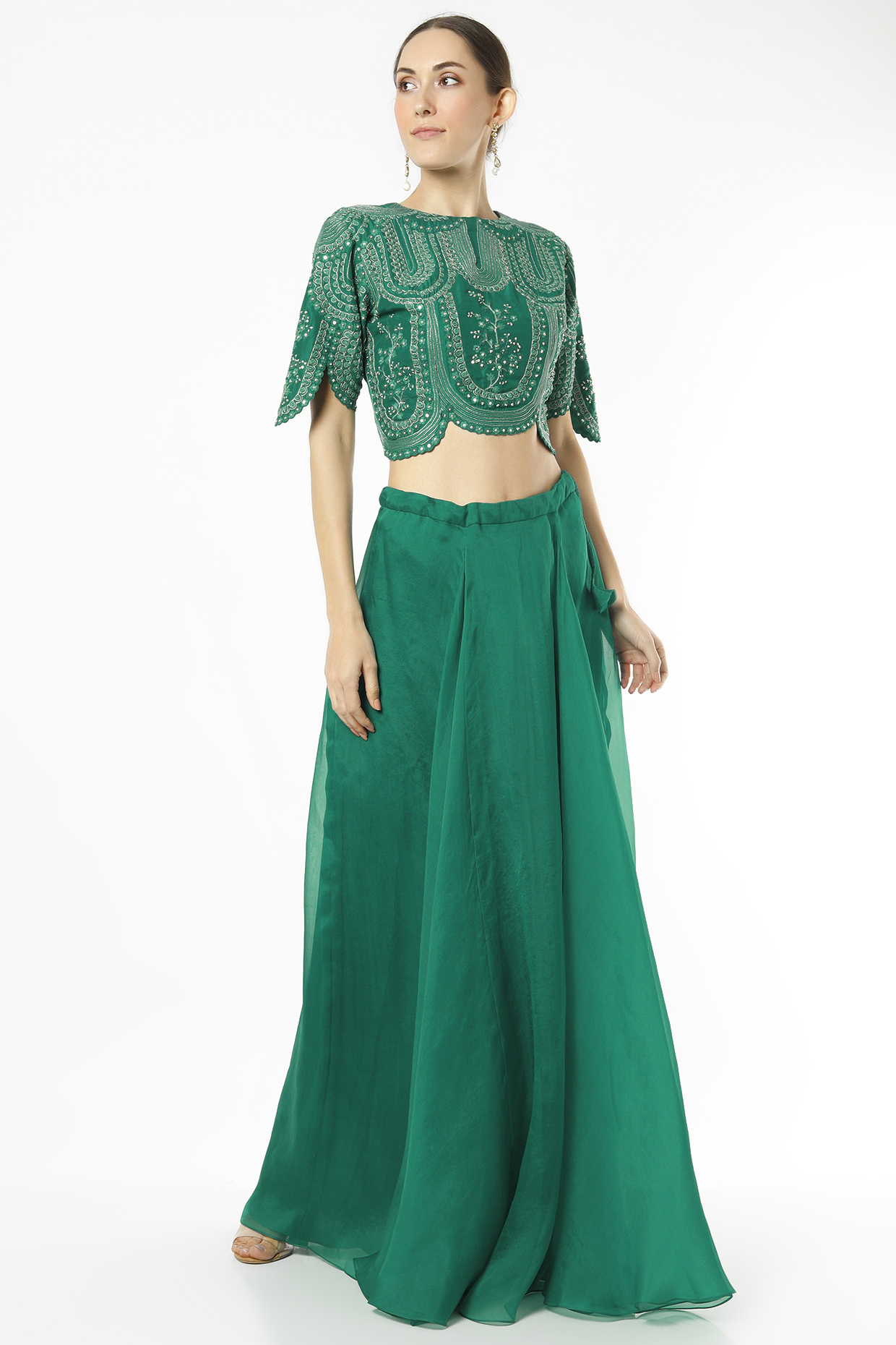 Emerald Green Organza Skirt Set by Osaa By Adarsh at Pernia's Pop Up Shop