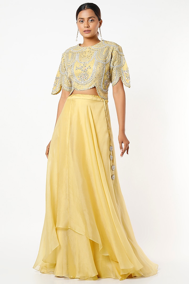 Taupe Lemon Tissue Skirt Set by Osaa By Adarsh