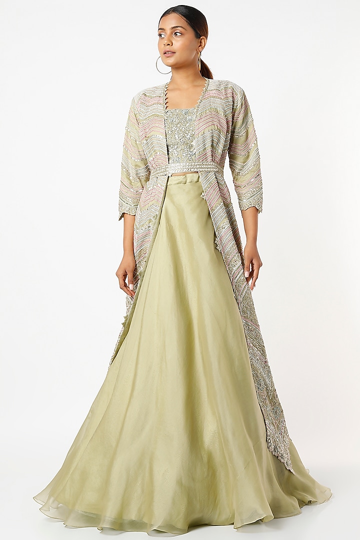 Mist Green Embroidered Jacket Set by Osaa By Adarsh