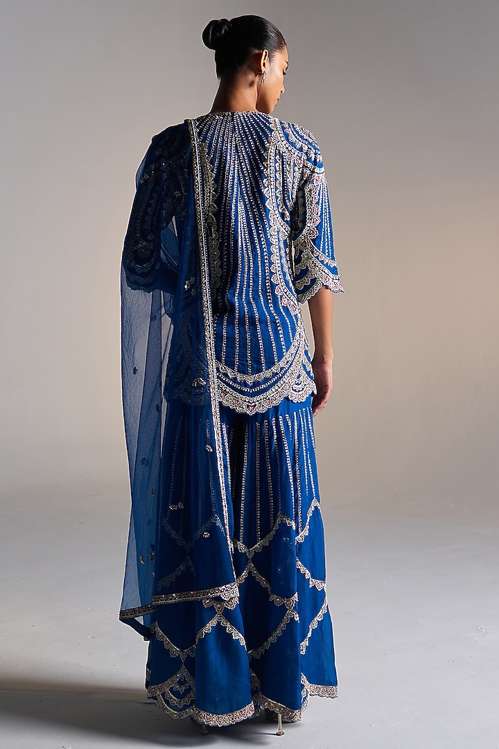 Jade Blue Organza Aari Work Handcrafted Bridal Sharara Set by OSAA By Adarsh at Pernia's Pop Up Shop